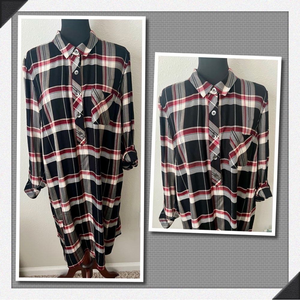 NWT J JILL BLACK PLAID SHIRT DRESS SZ XL